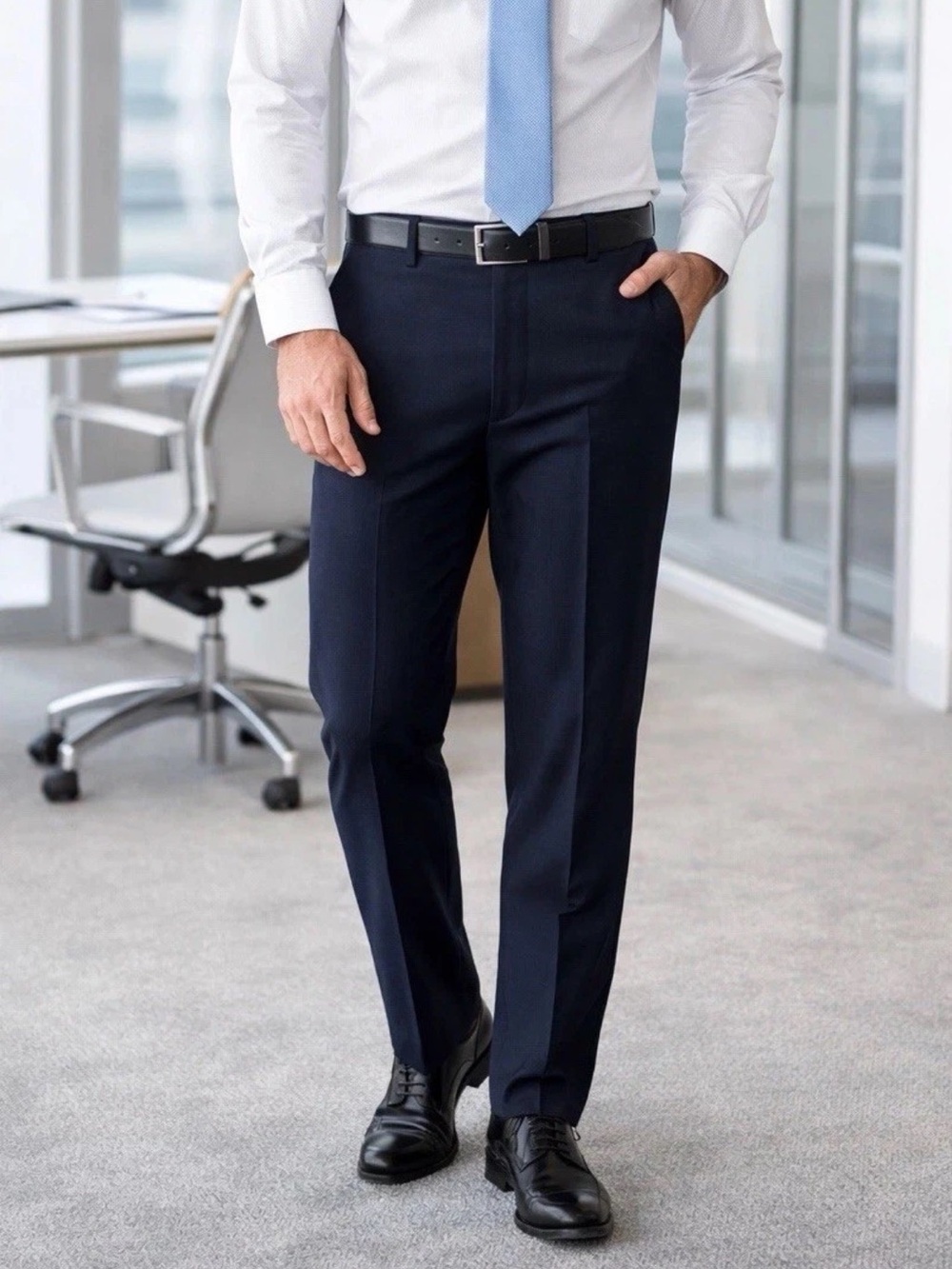 Stafford Classic Fit Dress Pants 38x34 Navy Stretch Gabardine Flat Front NWT